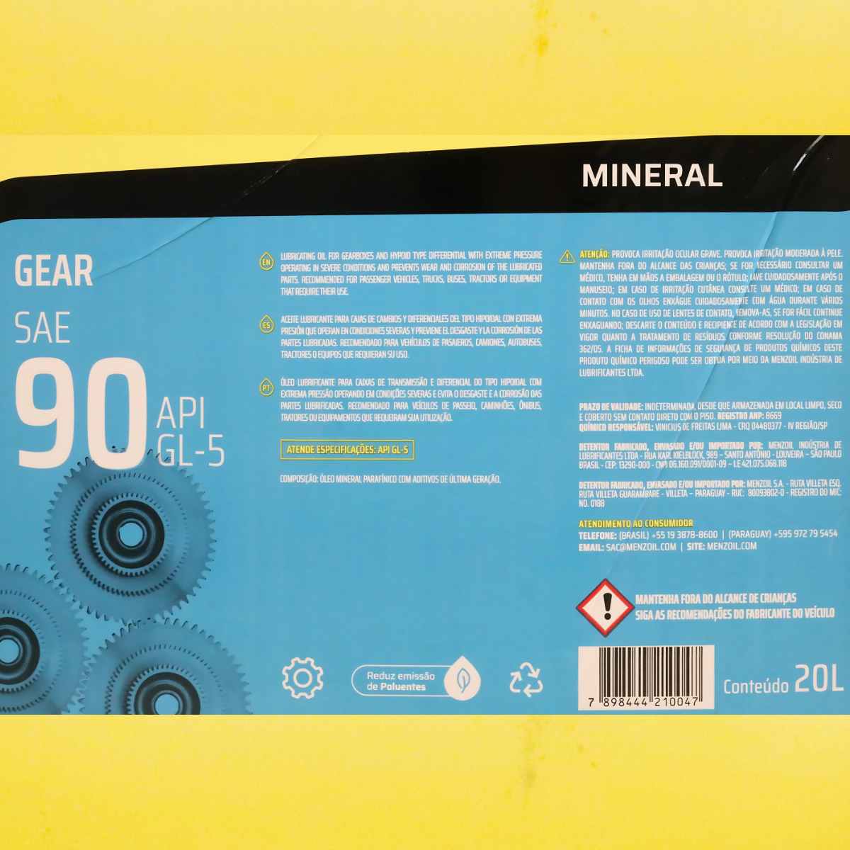 Óleo Gear EP SAE 90 GL-5 20L Menzoil SAE90GL520L - Agrotrator